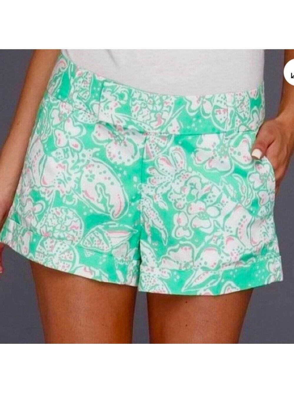 Lilly Pulitzer Green Floral Barclay Shorts Size 00 Resortcore Summer Fashion